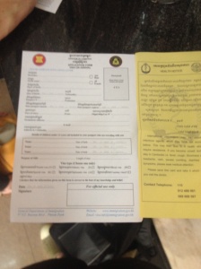 The Official Visa form with Yellow Health check form